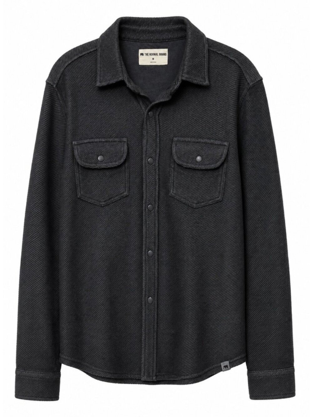 The Normal Brand Textured Knit Snap Up Shirt Mens Medium Charcoal Retail: $118